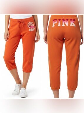 PINK Victoria's Secret Orange Cropped Drawstring Sweat capris Y2K Size Medium